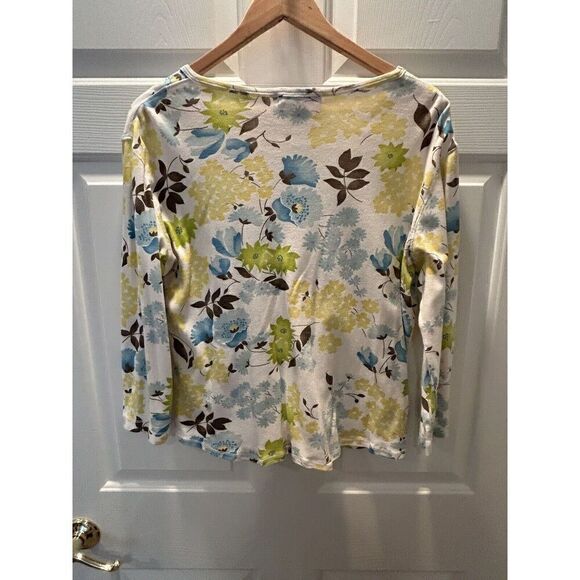 Fresh Produce Floral Top Women XL  100% Cotton V Neck Button Accent #8659 ATAMHN - Picture 2 of 4